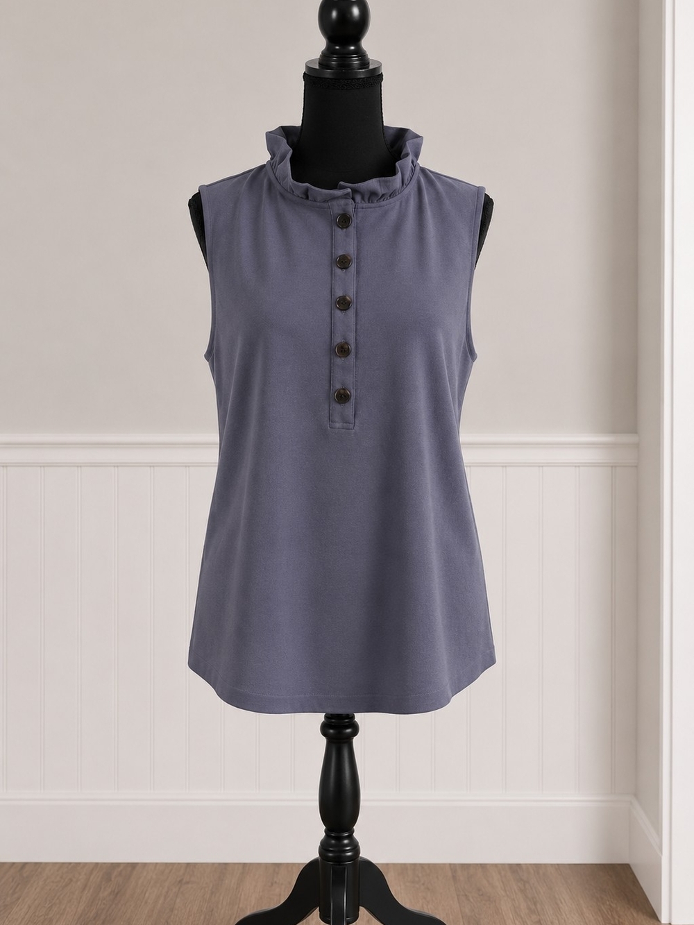 •Ann Taylor Sleeveless Ruffle Top in Slate Blue